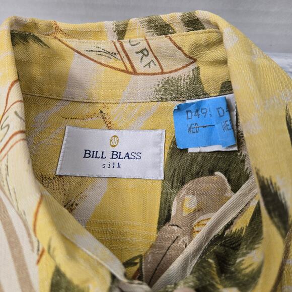 Bill Blass Silk Hawaiian Short Sleeve Button Shirt Vacation Surf Yellow sz Large - Picture 7 of 15
